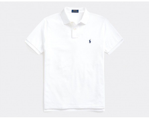Polo Ralph Lauren Custom Slim Fit Polo Shirt White Navy