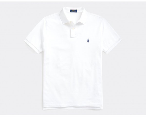 Polo Ralph Lauren Custom Slim Fit Polo Shirt White Navy