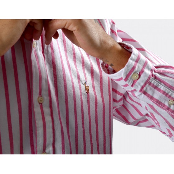 Polo Ralph Lauren Custom Fit Striped Oxford Shirt Pink